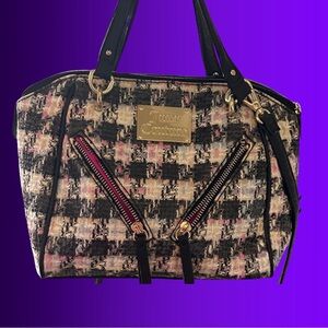 JUICY COUTURE Tweeds Satchel Bowler ** Bag Pink Black ** Gold Hardware ** Y2K